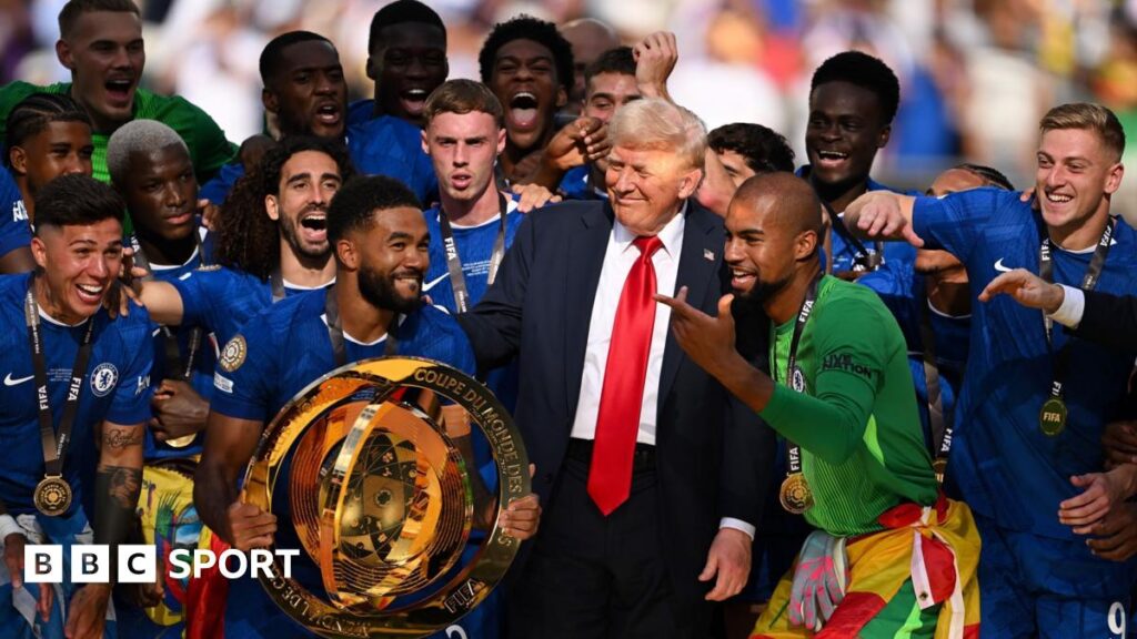 Chelsea win Club World Cup: Donald Trump stays on stage with players for trophy lift