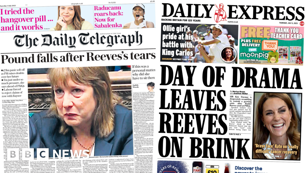 ‘Pound falls after Reeves tears’ and ‘Brave face’ Kate