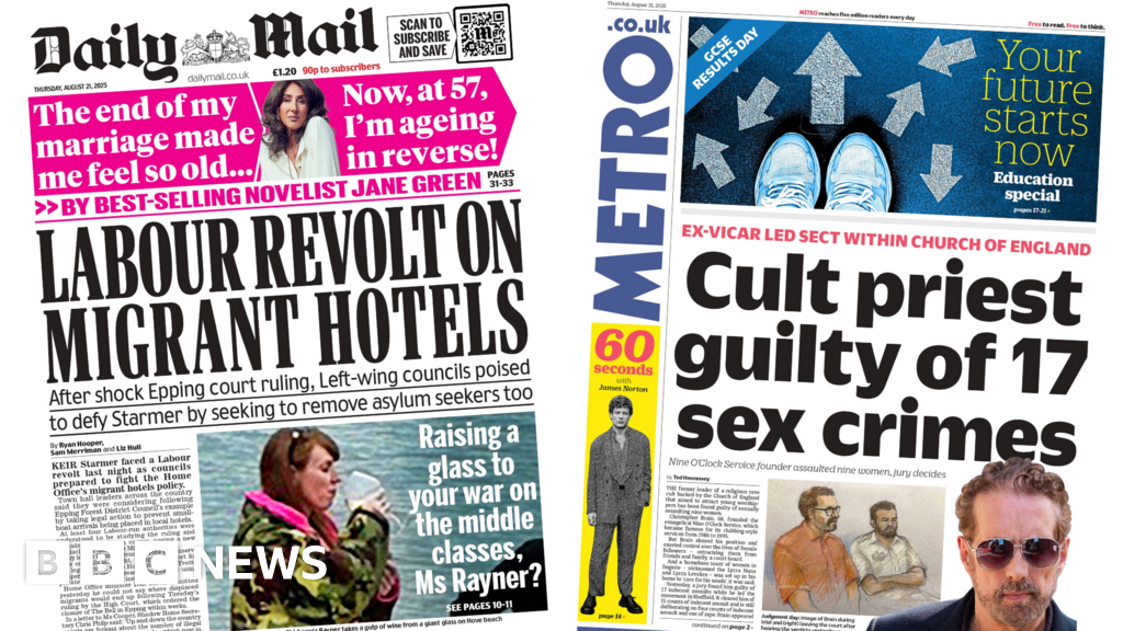 ‘Labour revolt on migrant hotels’ and ‘cult priest guilty’.