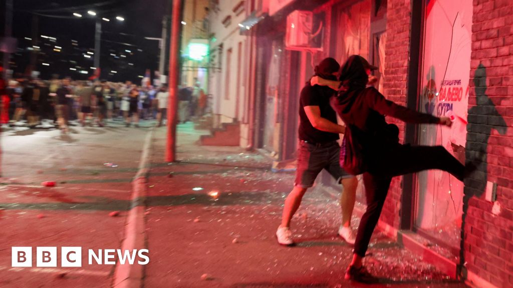 Serbia ruling party offices set on fire in fifth night of protests