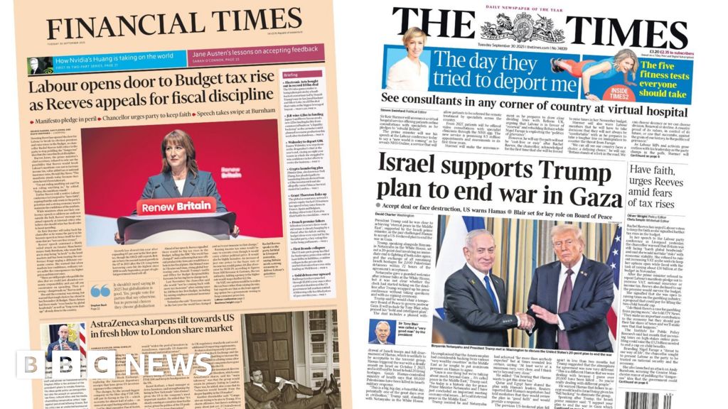 “Labour ‘opens door’ to tax rise and Trump’s Gaza peace plan”.
