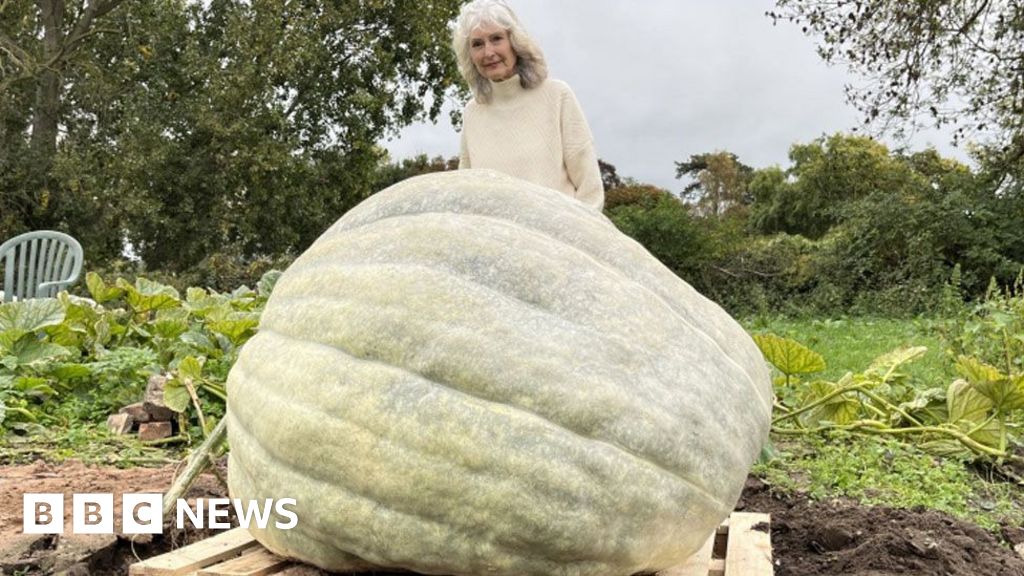Suffolk mum grows 58-stone pumpkin to beat son in family challenge