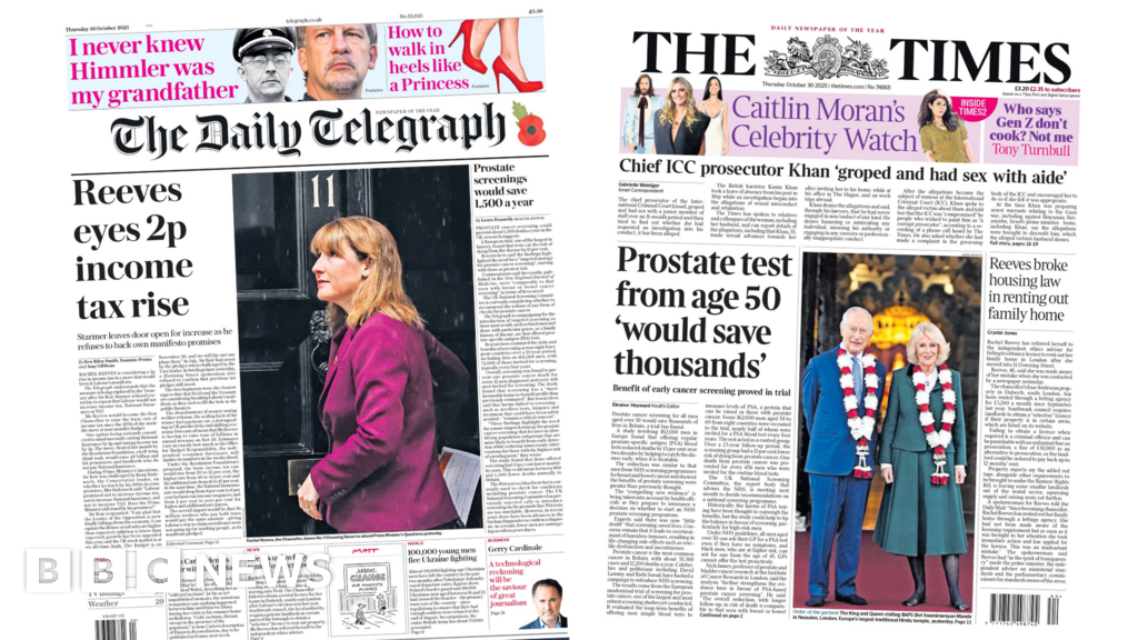 ‘Reeves eyes income tax rise’ and ‘prostate test would save thousands’