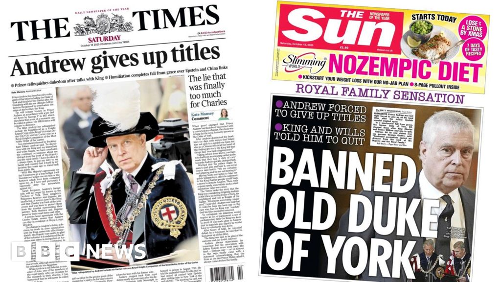 ‘Andrew gives up titles’ and ‘Banned old Duke of York’