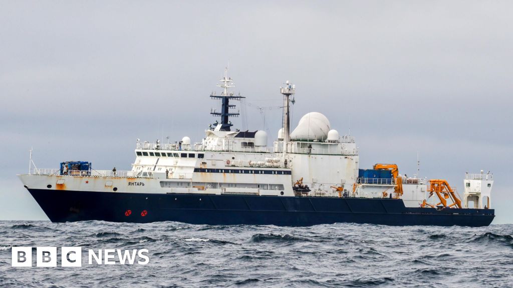 Russian spy ship on edge of UK waters, defence secretary says Russian spy ship on edge of UK waters, defence secretary says