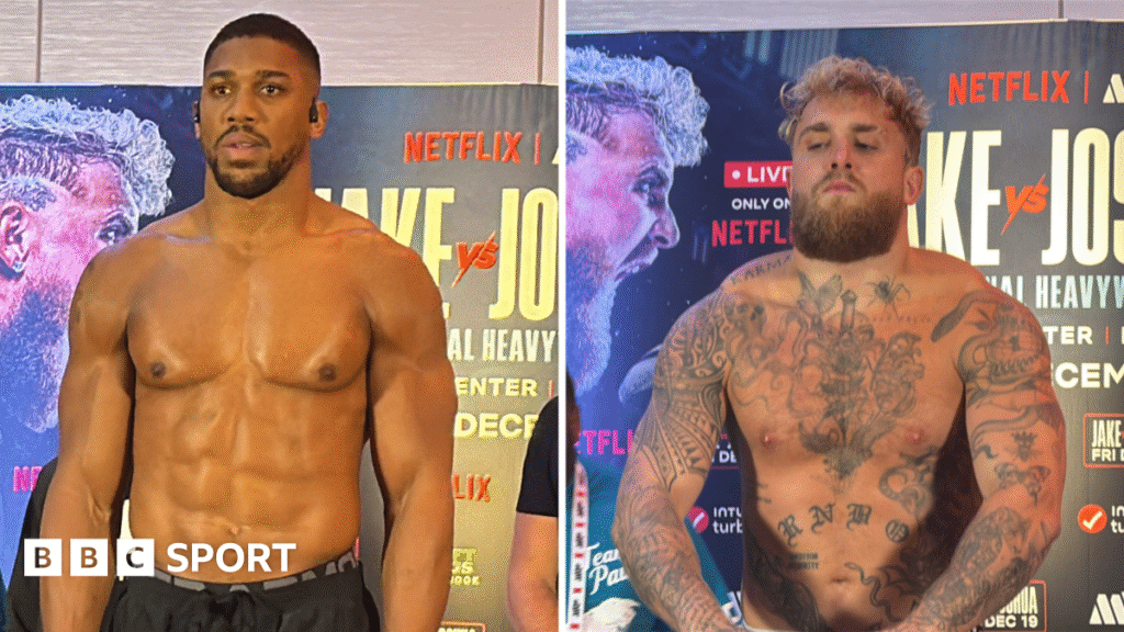 Jake Paul vs Anthony Joshua: Briton weighs almost two stone heavier