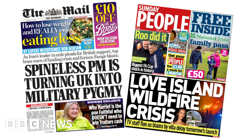 ‘PM is turning UK into military pygmy’ and ‘Love Island wildfire crisis’