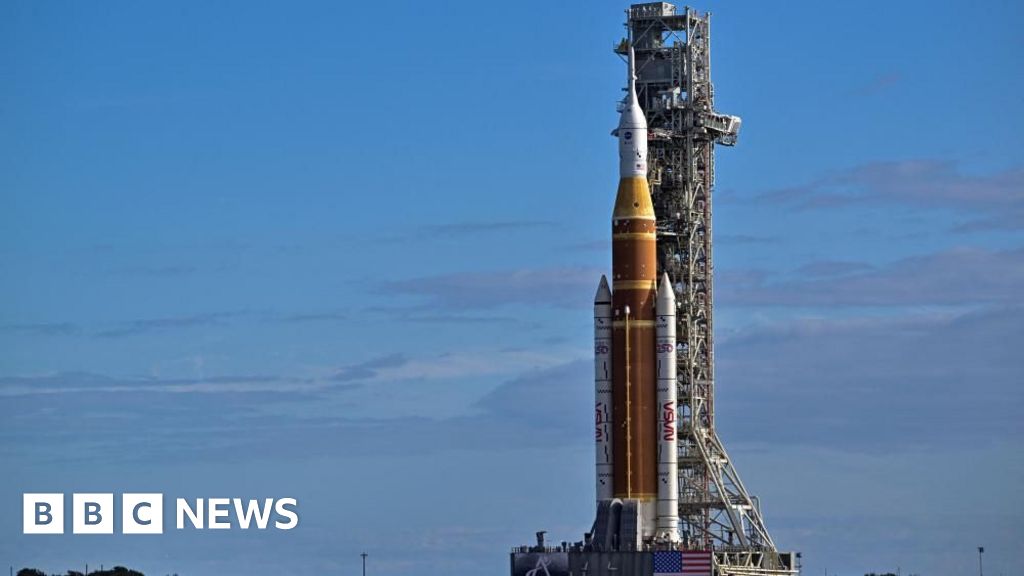 Nasa’s mega Moon rocket arrives at launch pad