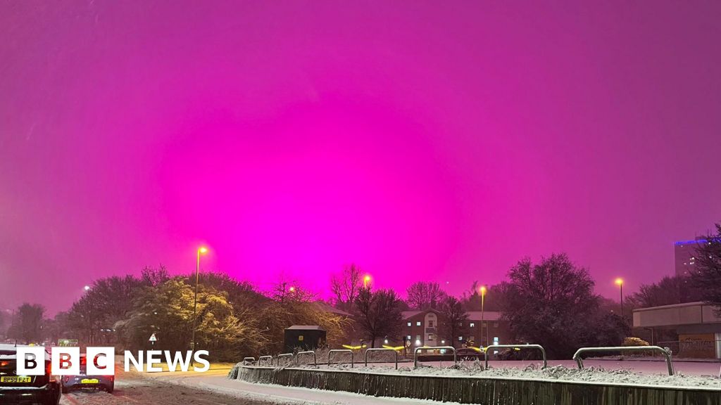 Dazzling pink sky seen over Birmingham in Storm Goretti snowfall